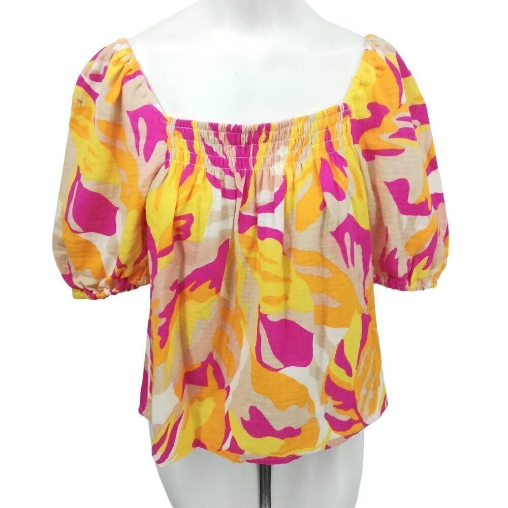 Sanctuary Abstract Off The Shoulder Peasant Retro Top Shirt Size S Beach Puff